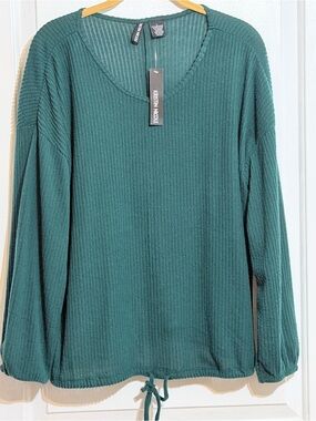 Kristin Nicole Forest Green Ribbed Long Sleeve Top